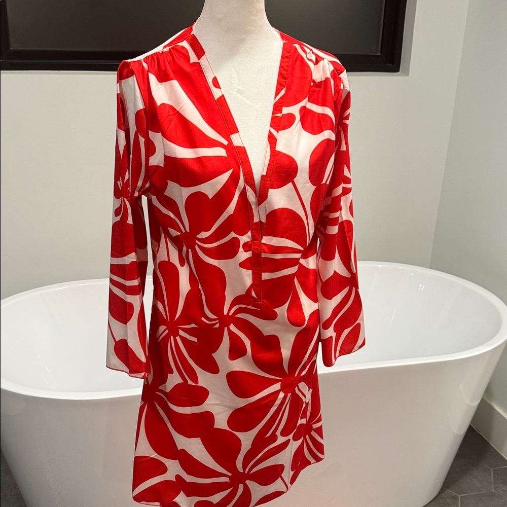 Women's Red Floral V-Neck Swim Cover-Up